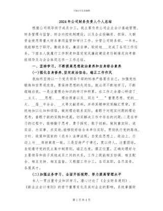 2024年公司财务负责人个人总结
