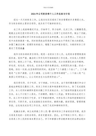 2024年公司财务部个人工作总结与计划