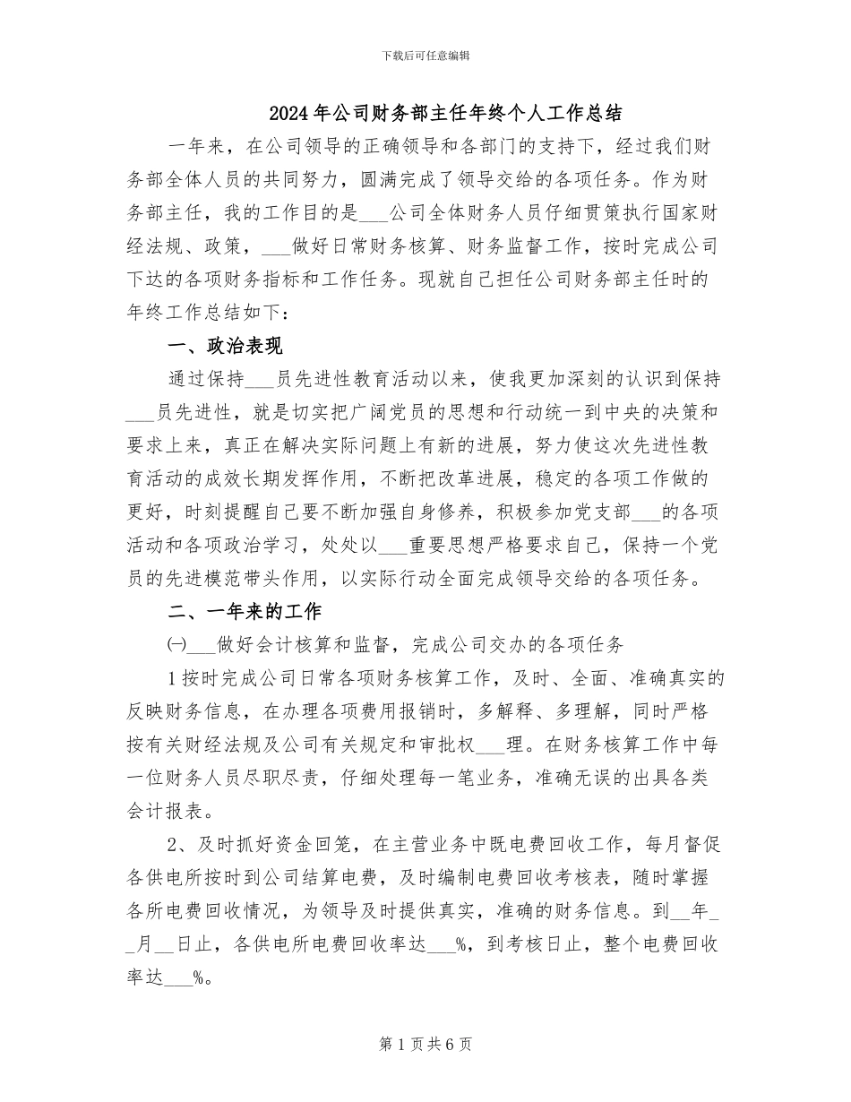 2024年公司财务部主任年终个人工作总结_第1页