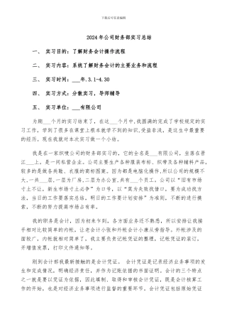 2024年公司财务部实习总结