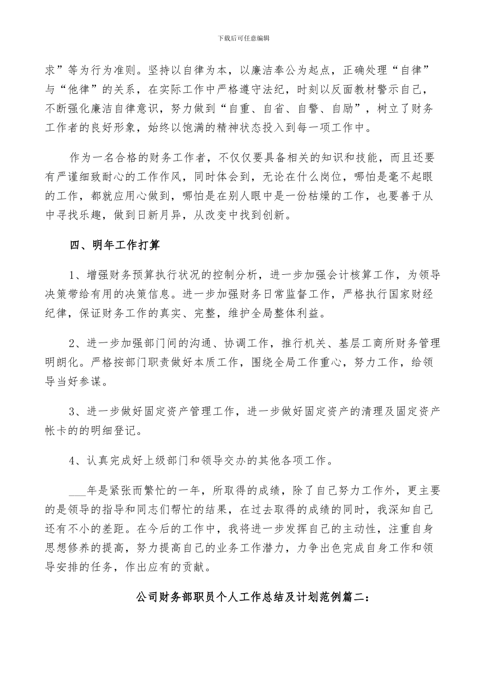 2024年公司财务部职员个人工作总结及计划范例_第2页