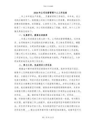 2024年公司运营管理个人工作总结