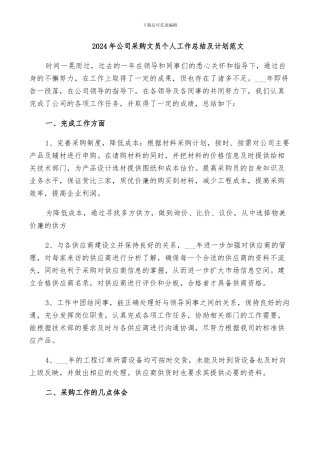 2024年公司采购文员个人工作总结及计划范文
