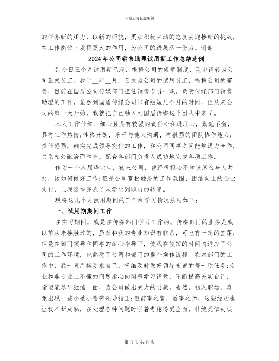 2024年公司销售助理年终总结汇报_第3页