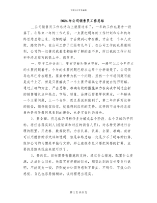 2024年公司销售员工作总结