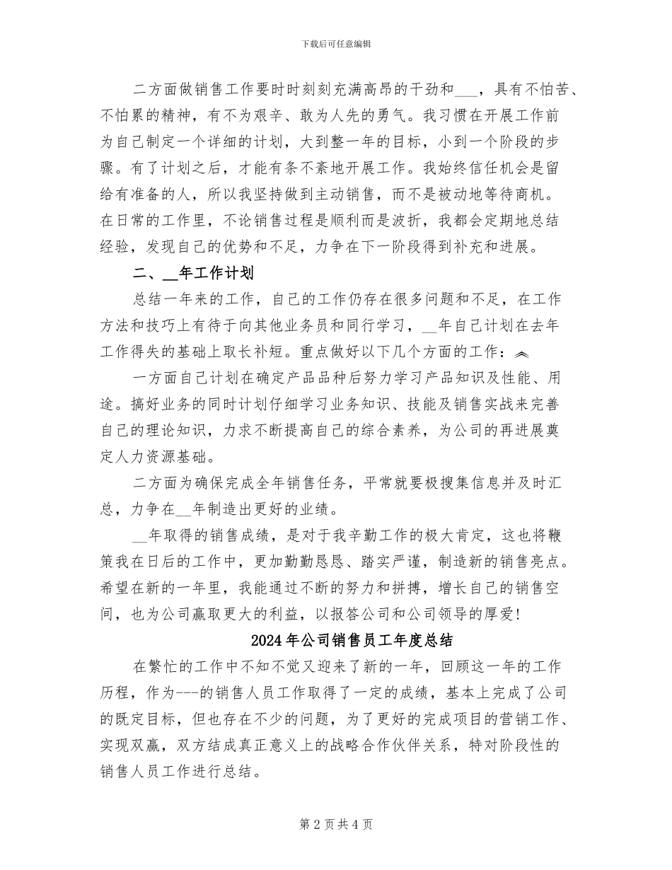 2024年公司销售员工作总结与计划_第2页