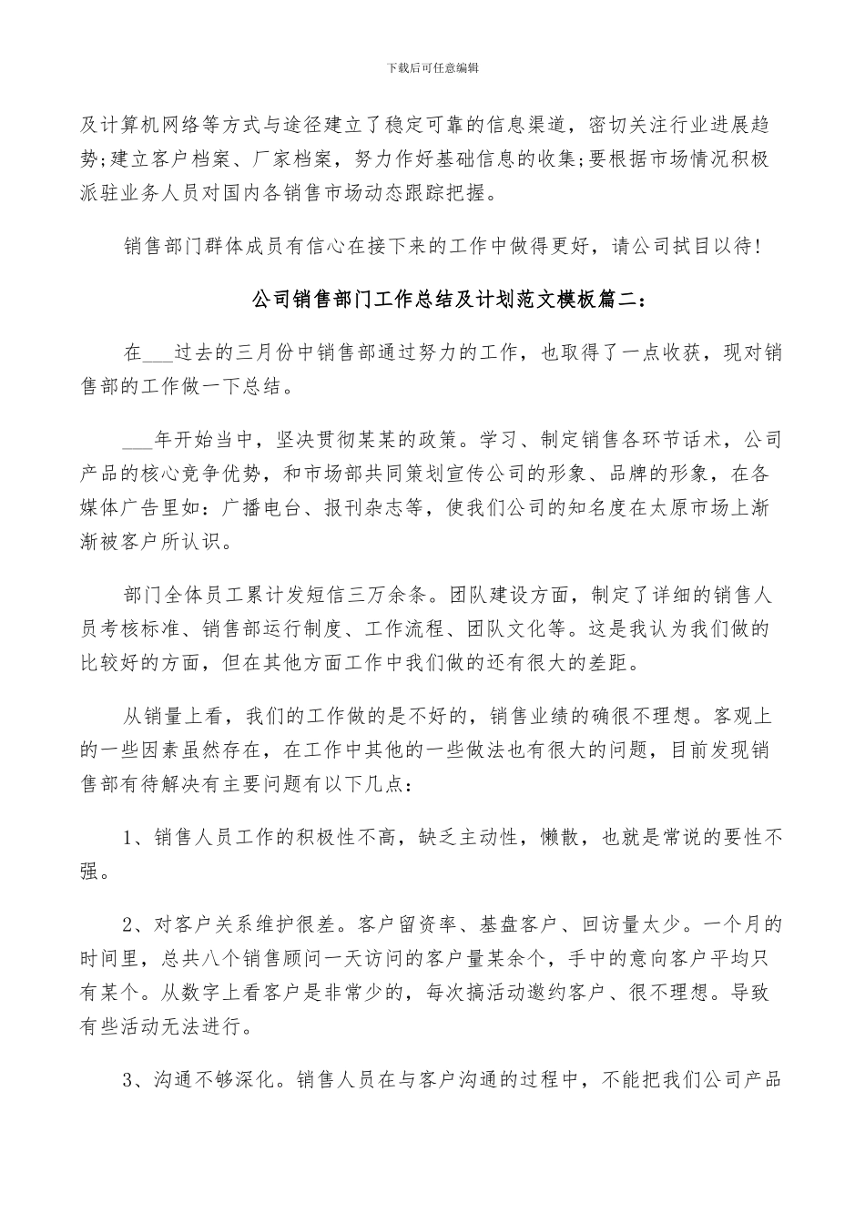 2024年公司销售部门工作总结及计划范文_第2页