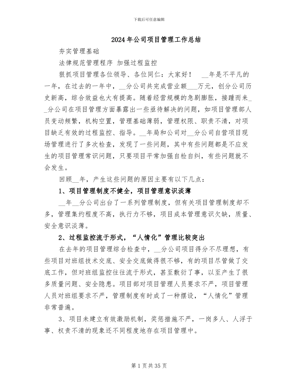 2024年公司项目管理工作总结_第1页