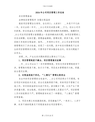2024年公司项目管理工作总结