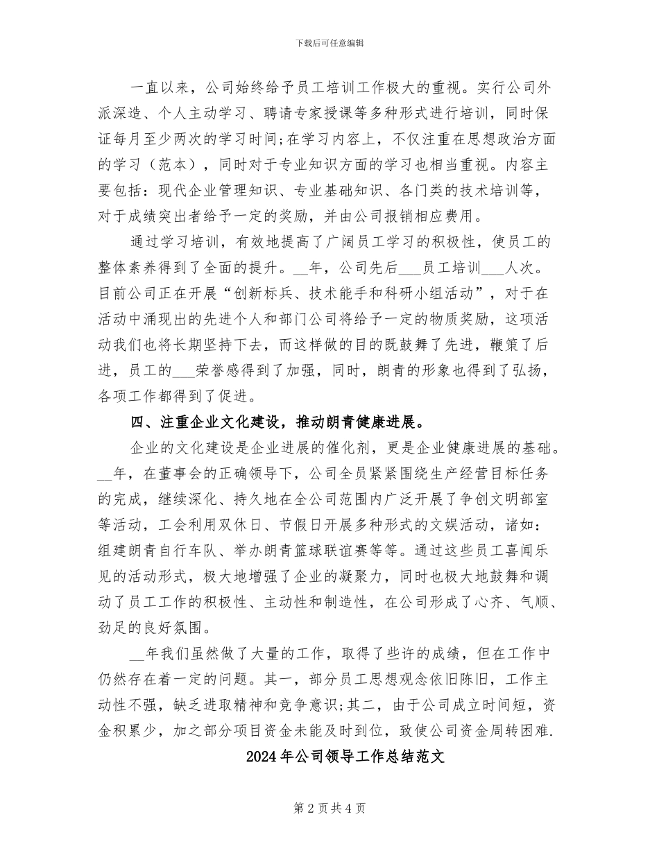 2024年公司领导工作总结_第2页
