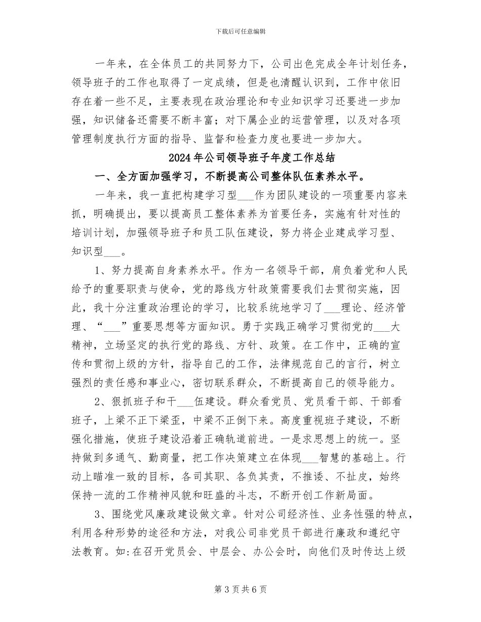 2024年公司领导班子工作总结_第3页