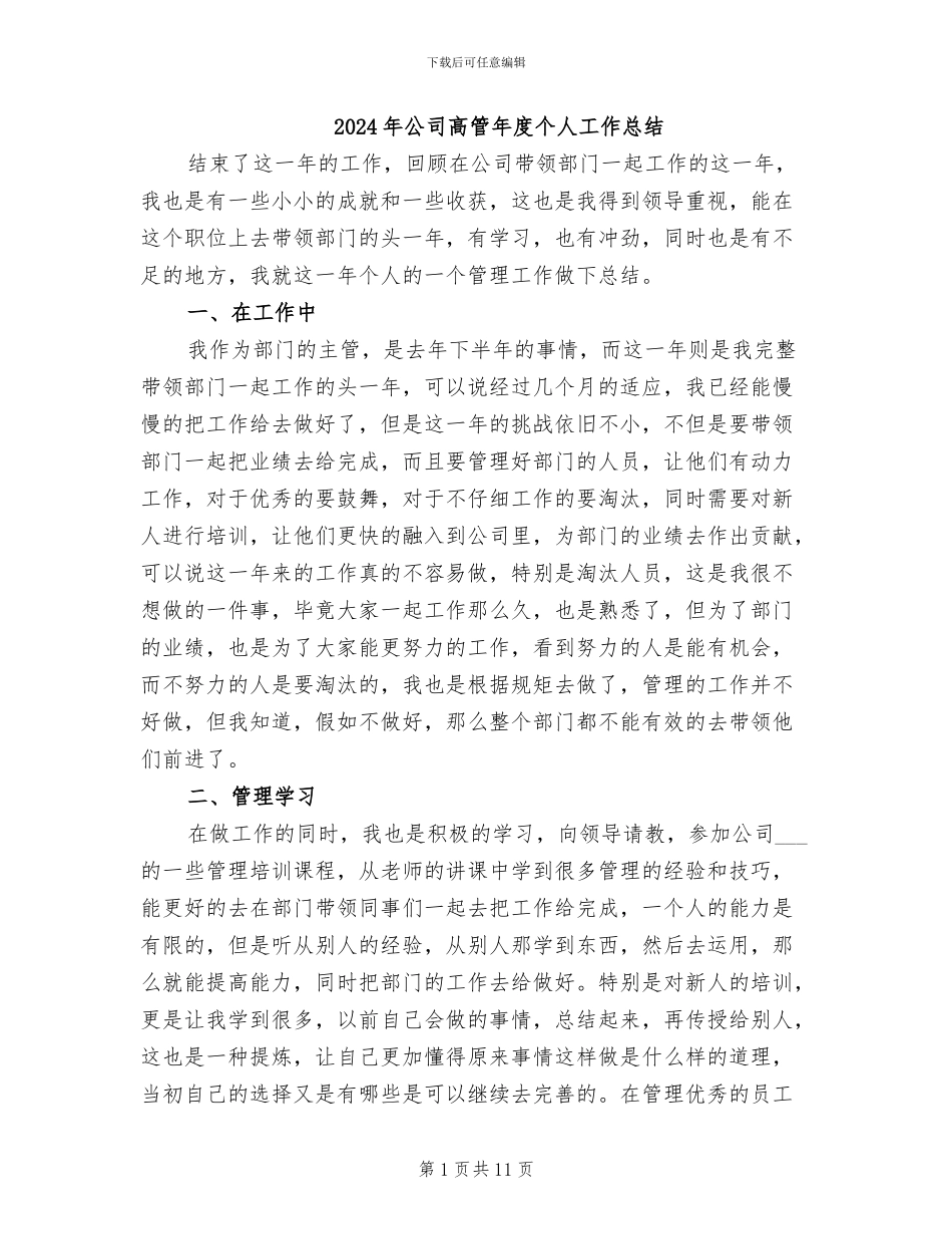 2024年公司高管年度个人工作总结_第1页
