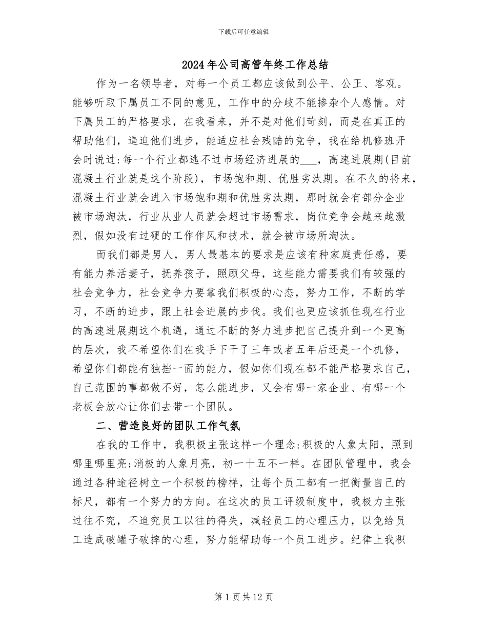 2024年公司高管年终工作总结_第1页