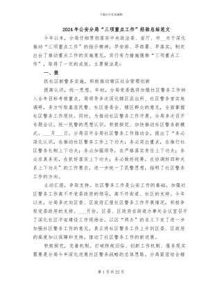 2024年公安分局“三项重点工作”经验总结范文