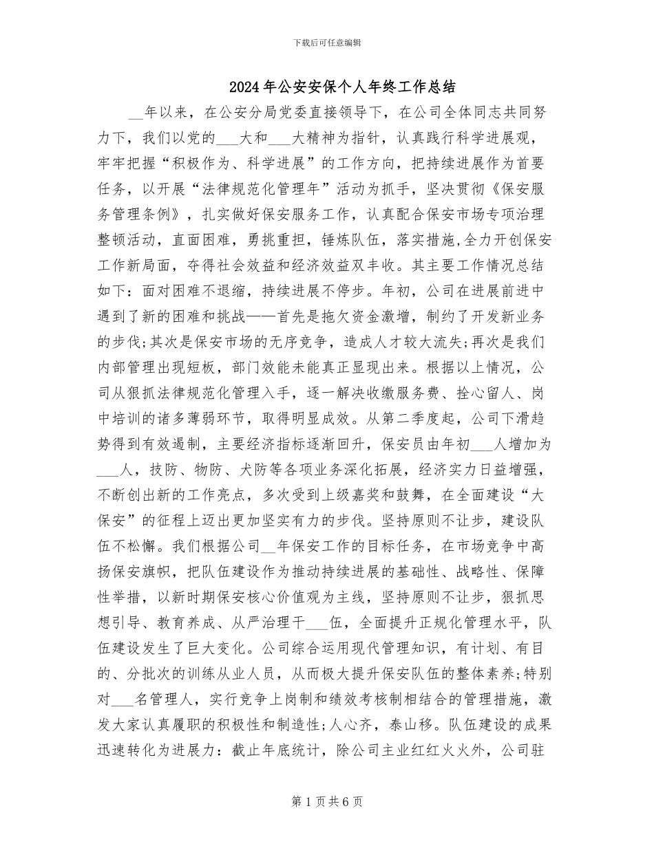 2024年公安安保个人年终工作总结_第1页