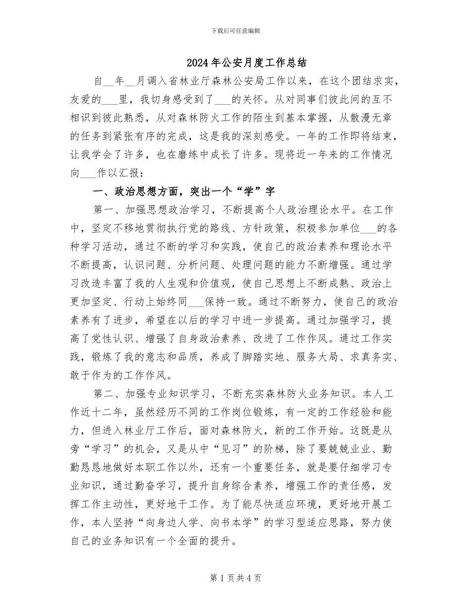 2024年公安月度工作总结_第1页