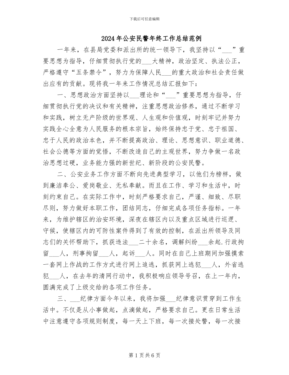 2024年公安民警年终工作总结范例_第1页