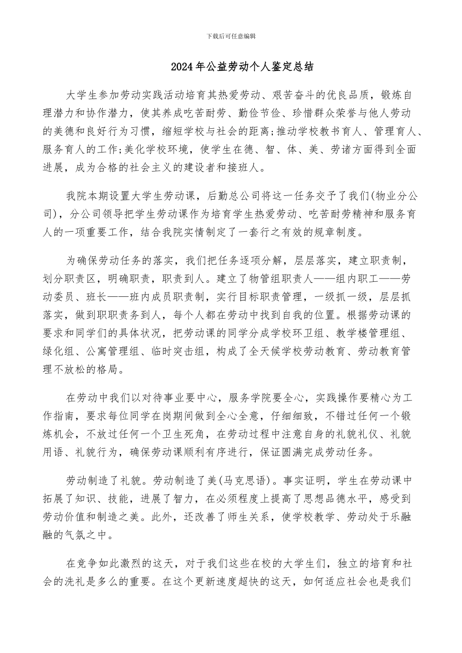 2024年公益劳动个人鉴定总结_第1页