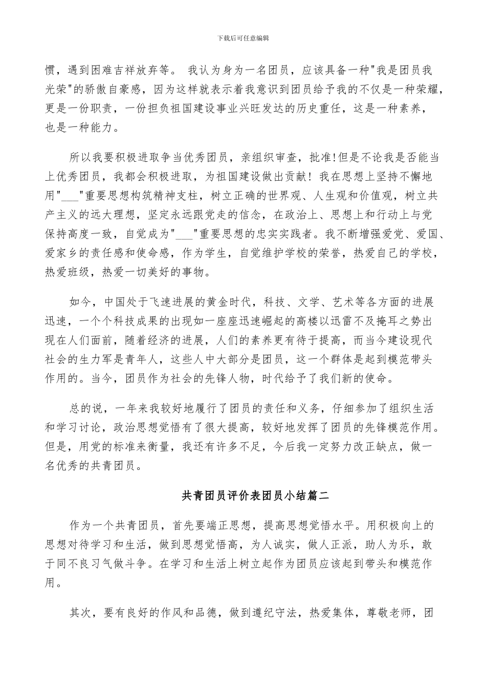 2024年共青团员评价表团员小结_第2页