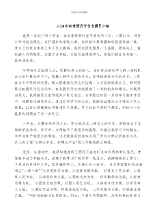 2024年共青团员评价表团员小结