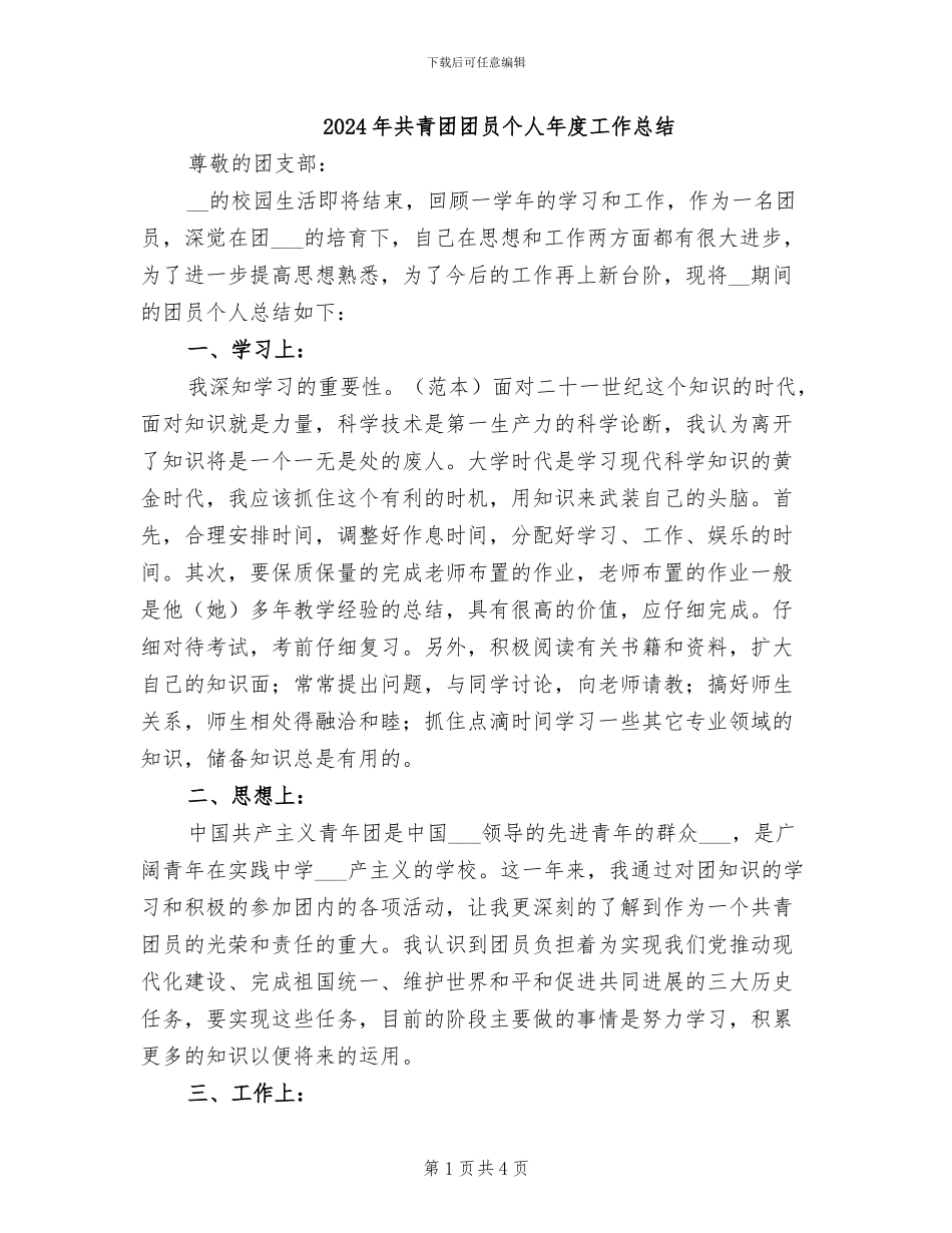 2024年共青团团员个人年度工作总结_第1页