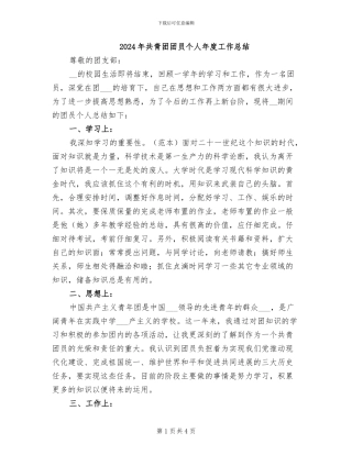 2024年共青团团员个人年度工作总结