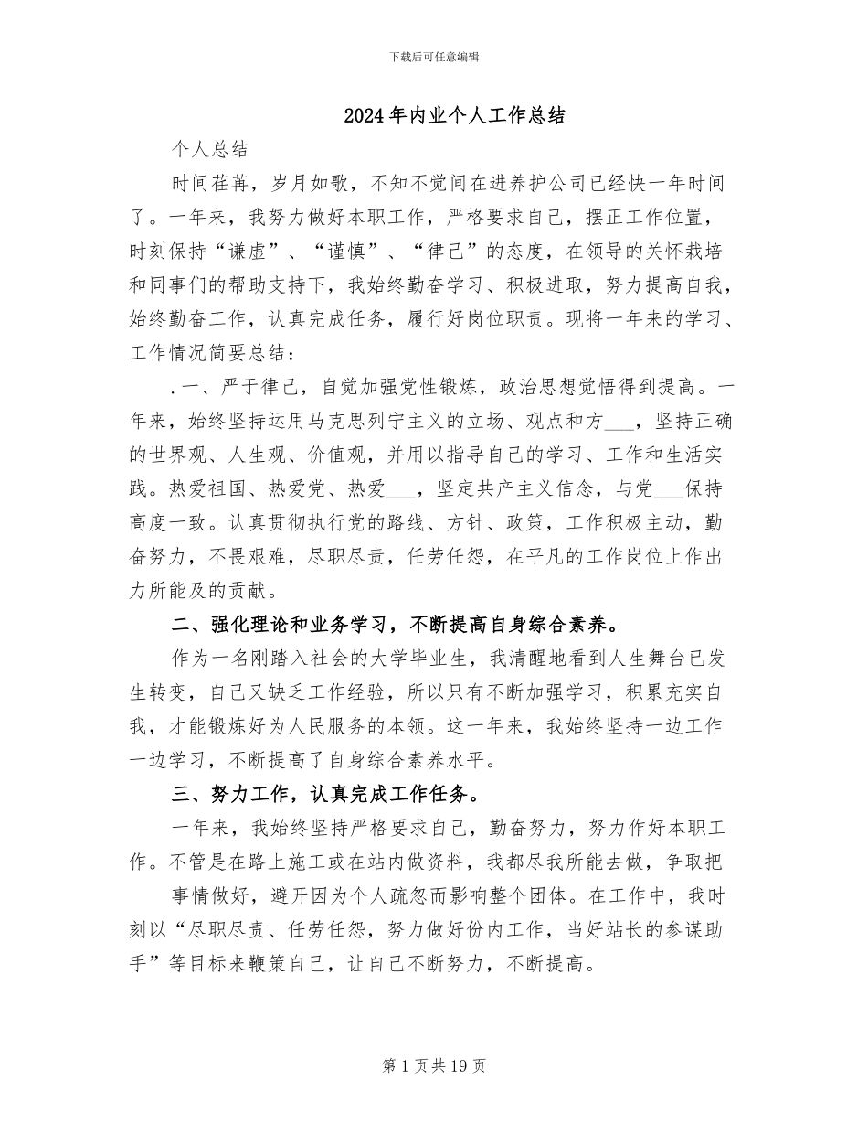 2024年内业个人工作总结_第1页