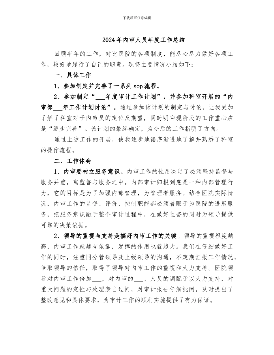 2024年内审人员年度工作总结_第1页