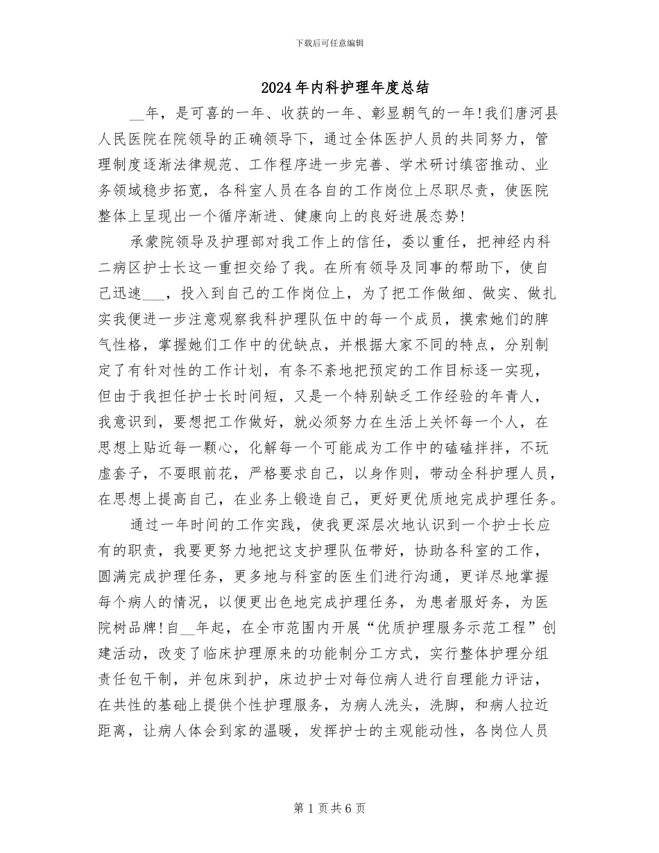 2024年内科护理年度总结_第1页
