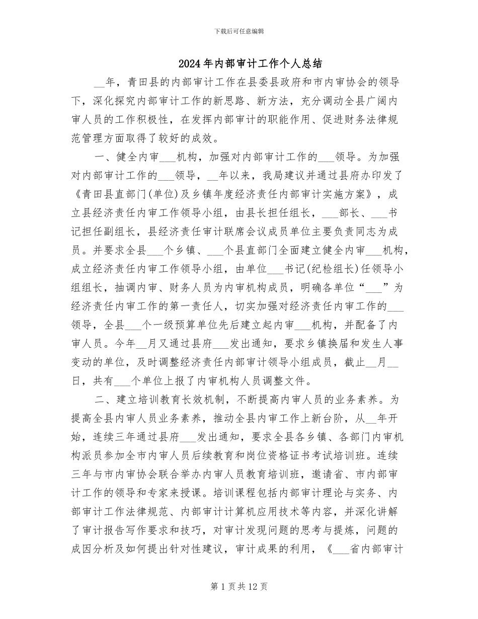 2024年内部审计工作个人总结_第1页