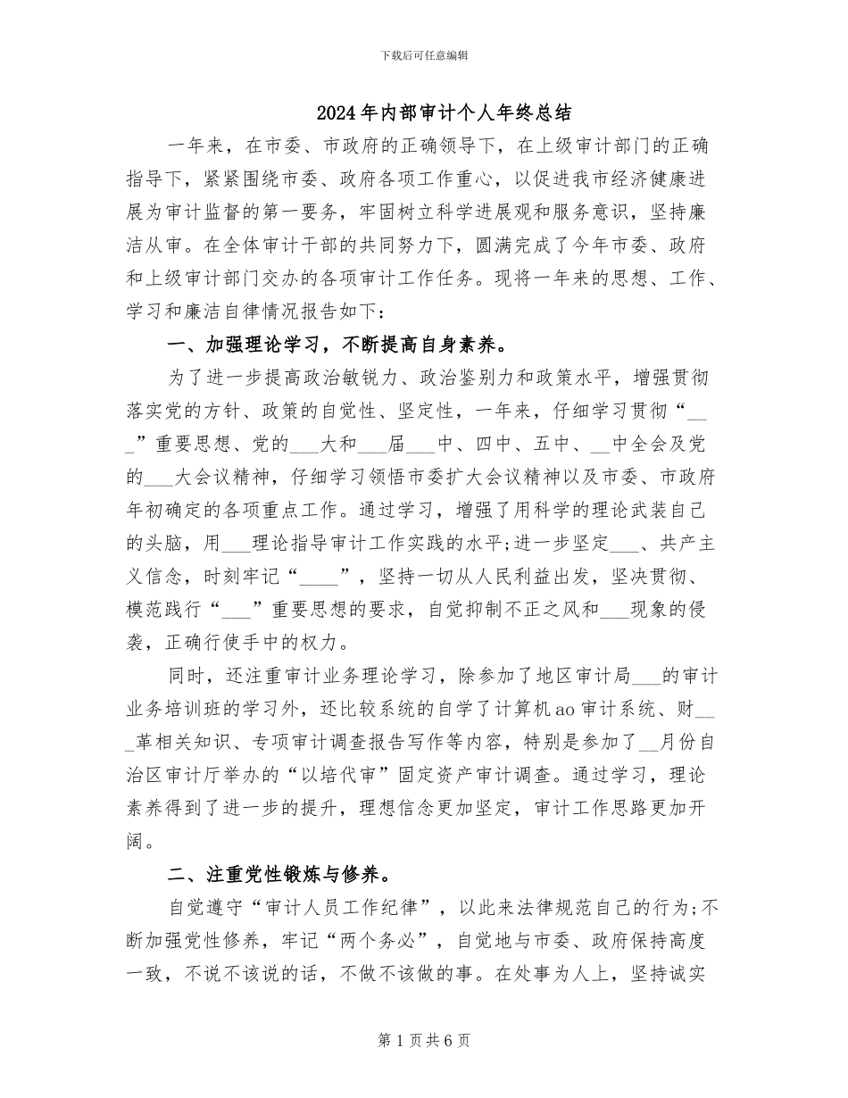 2024年内部审计个人年终总结_第1页
