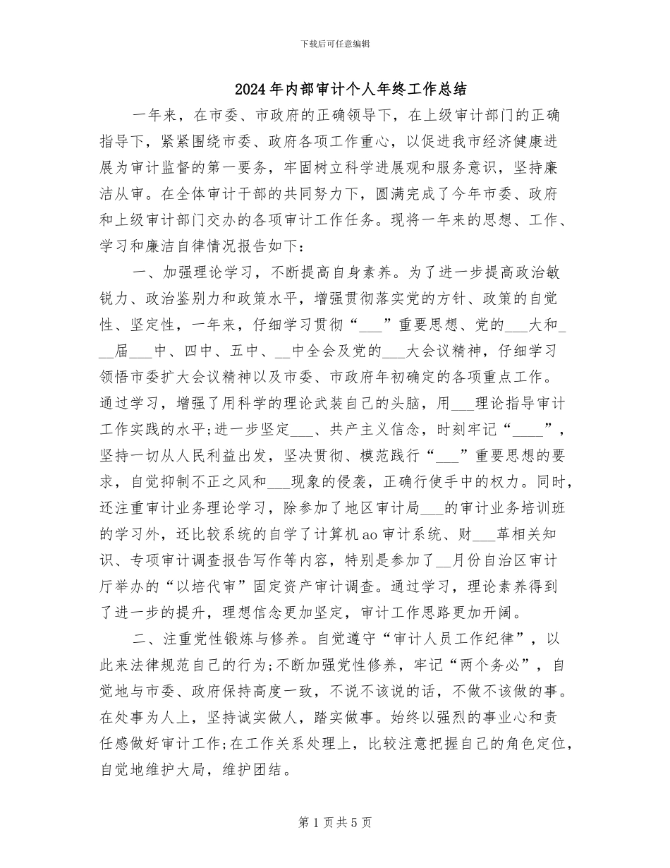 2024年内部审计个人年终工作总结_第1页