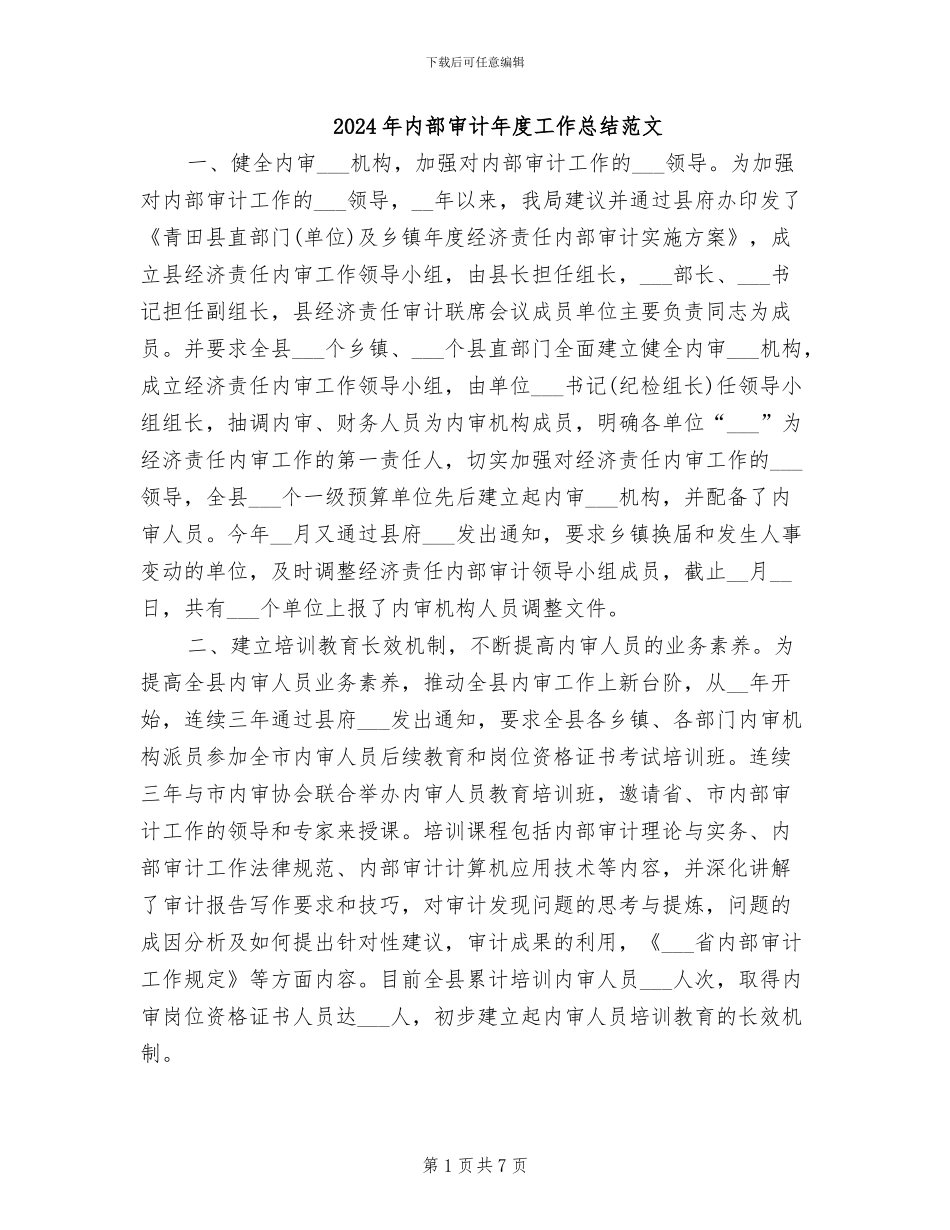 2024年内部审计年度工作总结范文_第1页