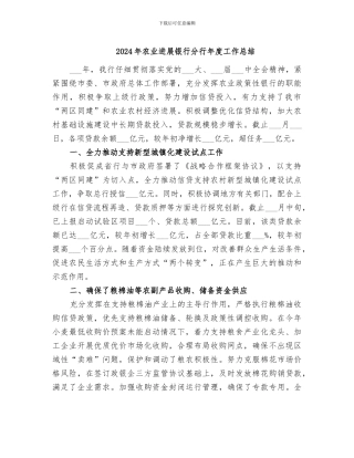 2024年农业发展银行分行年度工作总结