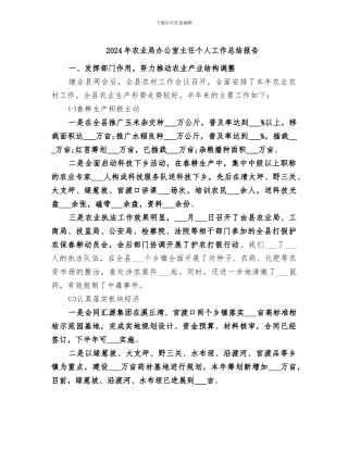 2024年农业局办公室主任个人工作总结报告