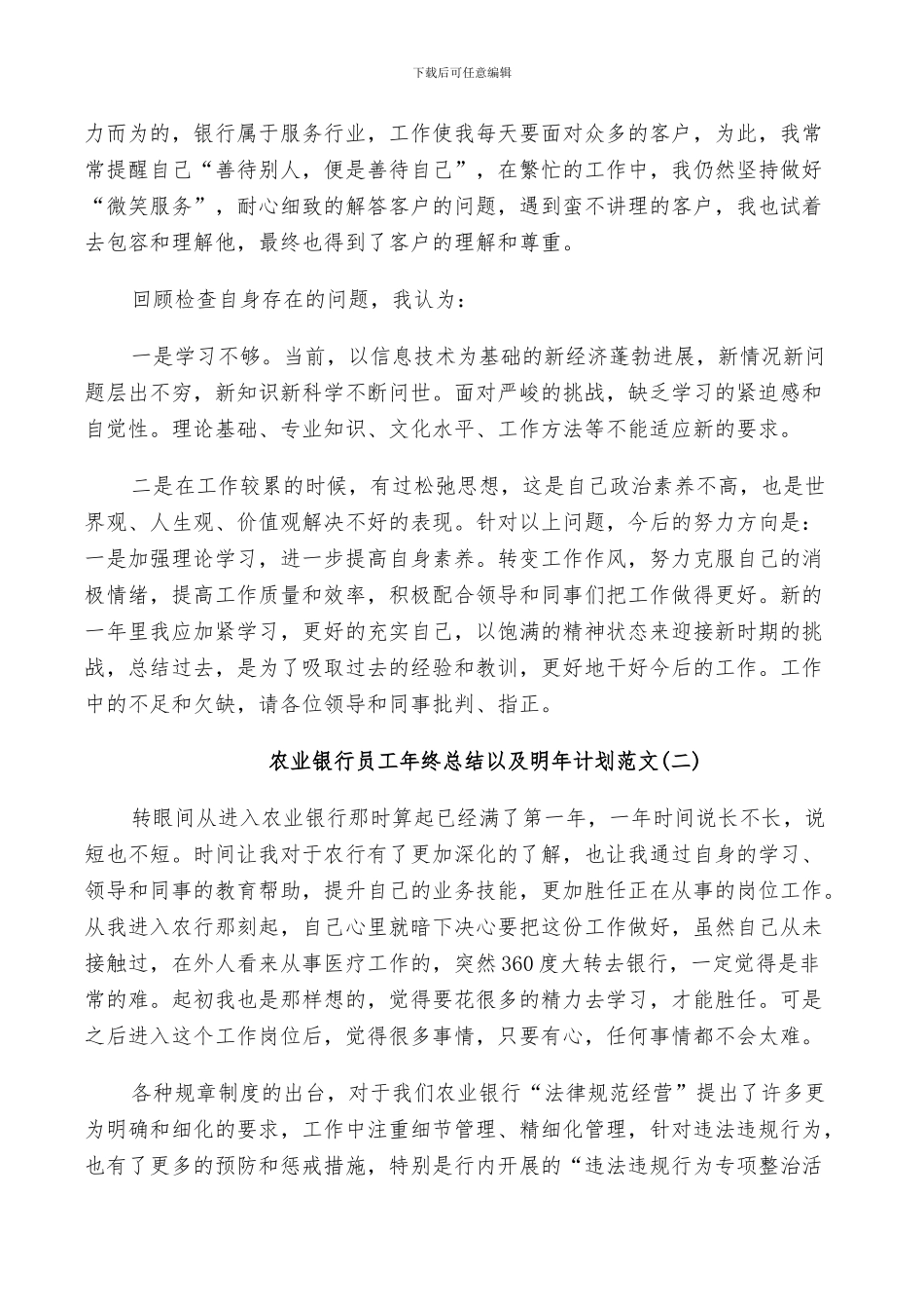 2024年农业银行员工年终总结以及明年计划范文_第2页