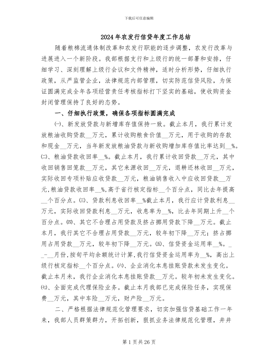 2024年农发行信贷年度工作总结_第1页