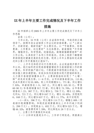 XX年上半年主要工作完成情况及下半年工作措施