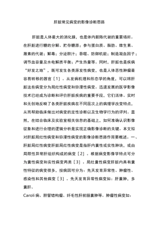 肝脏常见病变的影像诊断思路