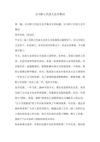 公司职工代表大会开幕词