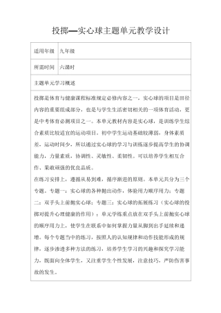 初中体育《投掷—实心球》单元教学设计以及思维导图