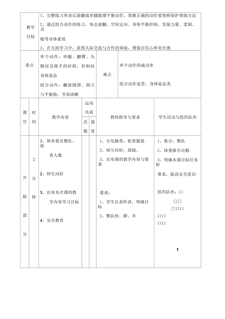单肩后滚翻成单膝跪撑平衡观摩课体育教案_第3页
