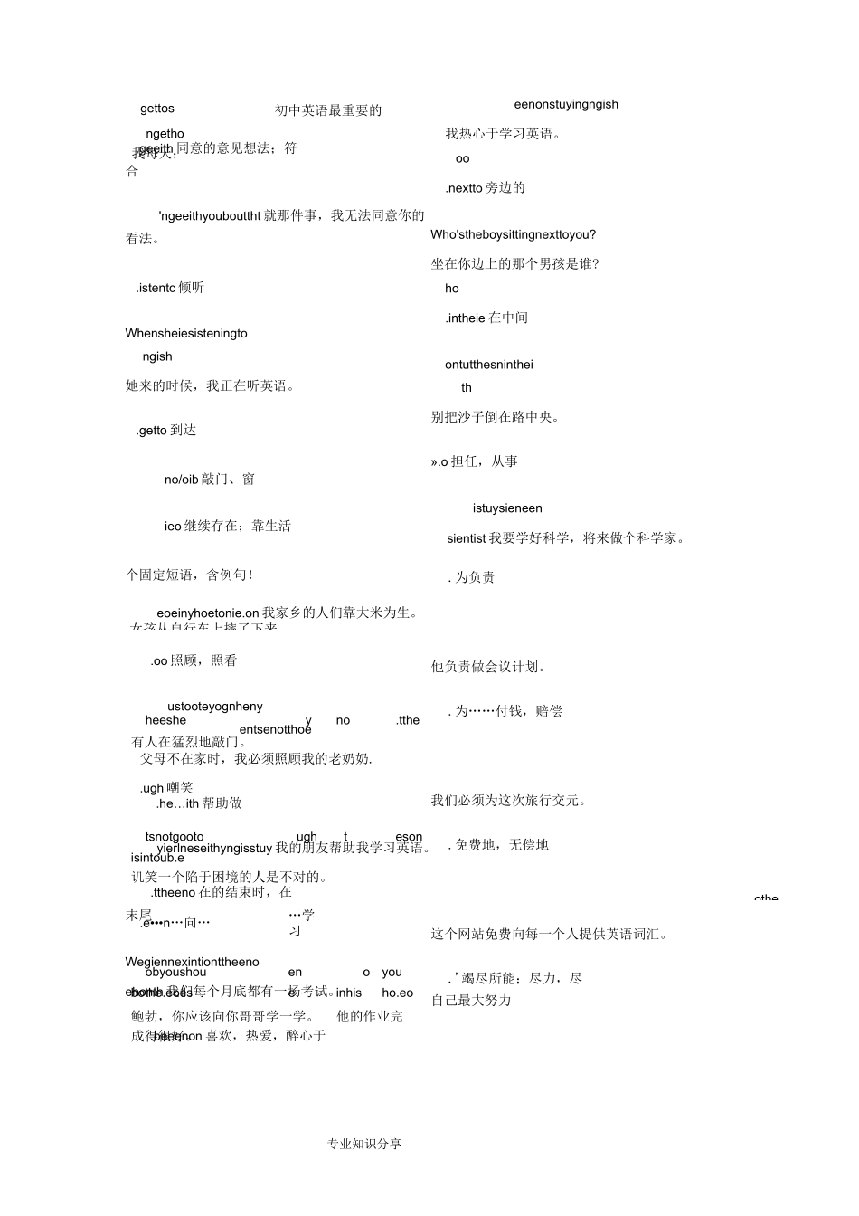 初中英语最重要的100个固定短语(含例句)_第1页
