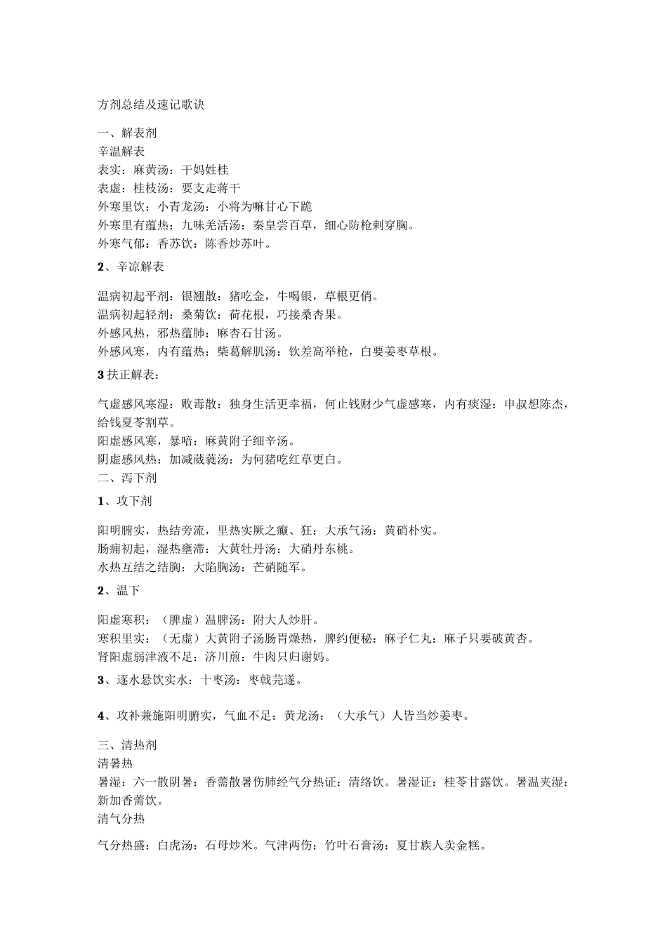 方剂总结及速记歌诀_第1页