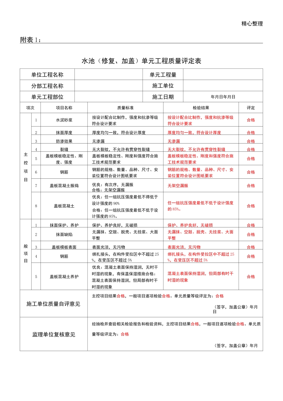 农村饮水工程质量评定表格模板格_第1页