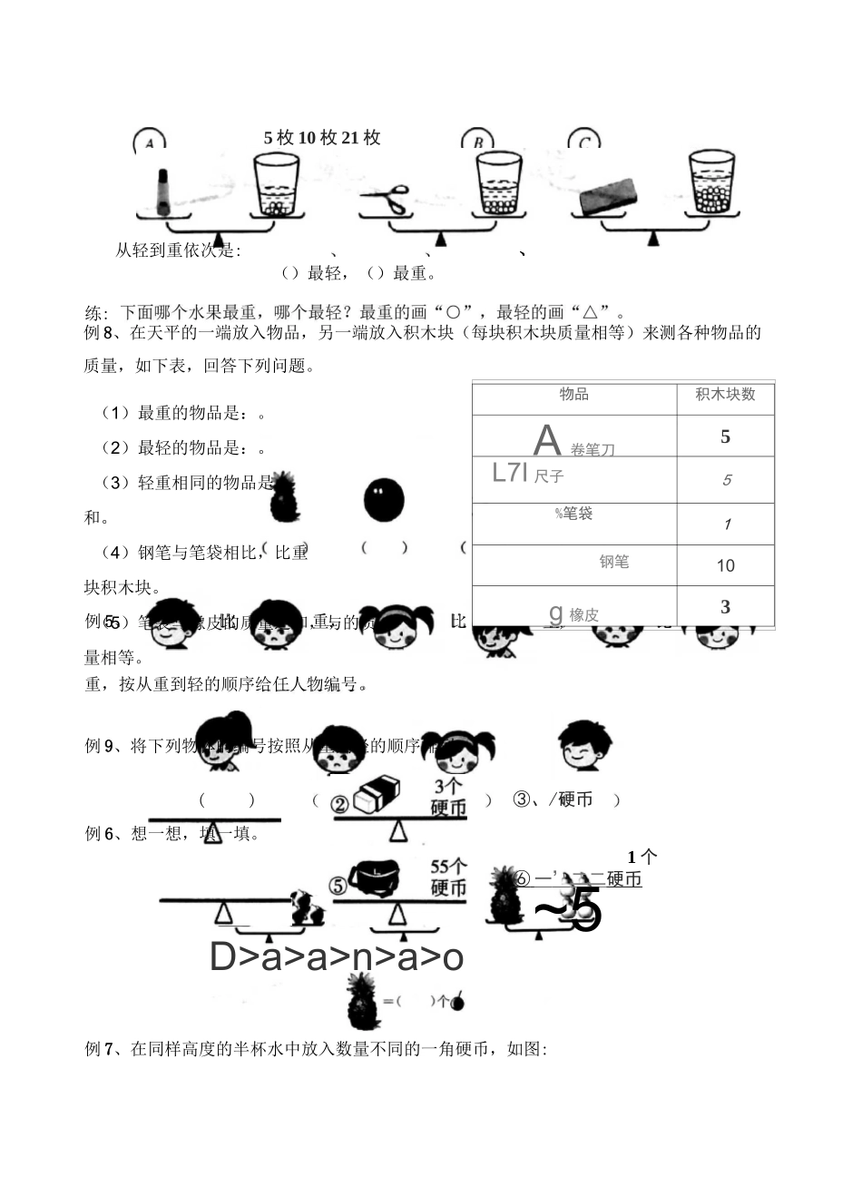 二年级下册数学试题：轻与重 沪教版_第3页