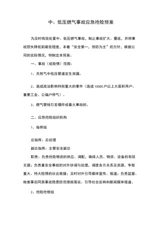 燃气应急抢险预案(专项)