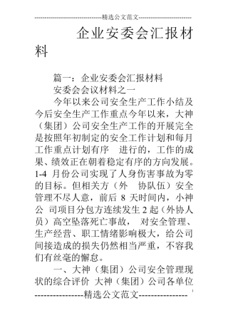 企业安委会汇报材料