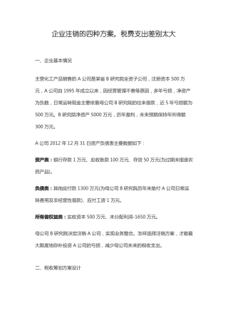 企业注销的四种方案,税费支出差别太大