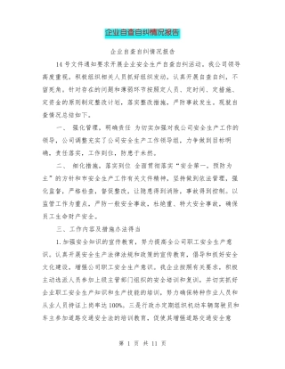 企业自查自纠情况报告